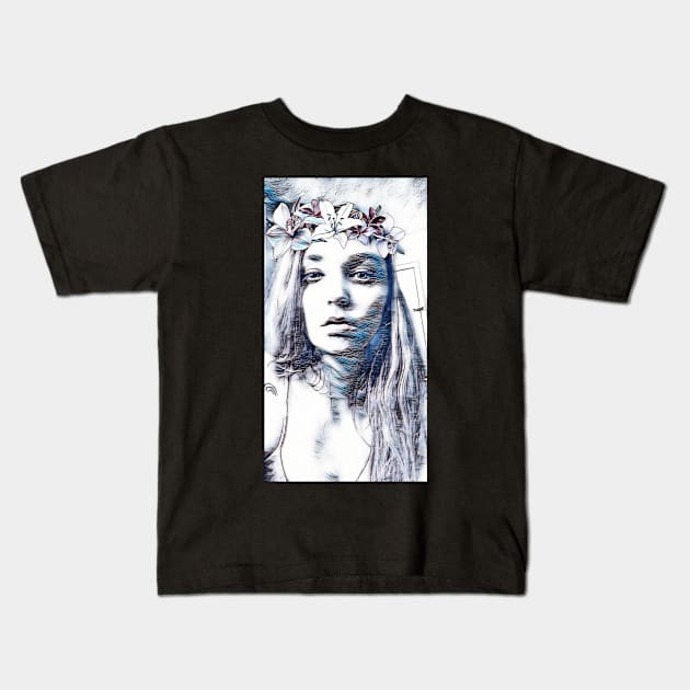 Black and White Hippie Girl Kids T-Shirt by slippyhippy